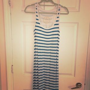 Seaton white and aqua maxi dress striped